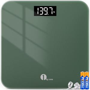 1 BY ONE Digital Body Weight Scale, Bathroom Weighing Scale for People with Large LED Display, 400 lbs,Tape Measure and Batteries Included Comfortable