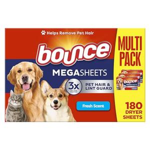Bounce Pet Hair and Lint Guard Mega Fabric Softener Dryer Sheets with 3X Pet Hair Fighters, Fresh Scent, 180 Count (Packaging May Vary) Cheap Sale Big Sale