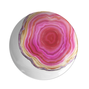 Agate Print Plastic Plate 10", Set of 4, Fuchsia Pink & White Clearance Newest