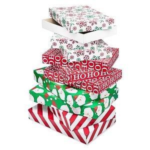 American Greetings Red and White Striped Gift Boxes for Christmas and All Holidays (10 Boxes, 6 Shirt Boxes, 4 Robe Boxes) High Quality