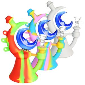 Crescent Moon Silicone & Glass Water Pipe - 7.5"/14mm F/Colors Vary Cheap Sale 100% Authentic