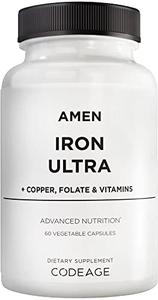 Amen Iron Ultra Supplement Copper, Folate, Vitamin C and Vitamin B12-2-Month Supply - Ferrous Sulfate Iron Vitamin - Iron 65mg Per Serving - Iron Folic Acid - Non-GMO Iron Pills - 60 Capsules Outlet 100% Authentic