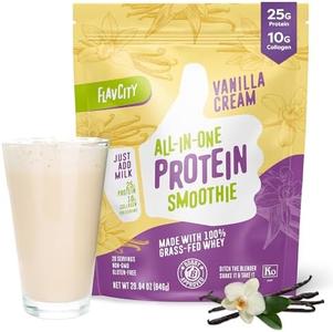 FlavCity Protein Powder Smoothie, Vanilla - 100% Grass-Fed Whey Protein Smoothie with Collagen (25g of Protein) - Gluten Free & No Added Sugars (29.84 oz) 100% Authentic For Sale