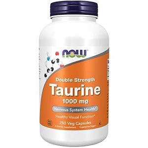 NOW Supplements, Taurine 1,000 mg, Double Strength, Nervous System Health*, 250 Veg Capsules Clearance Limited Edition
