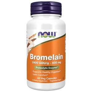 NOW Supplements, Bromelain (Natural Proteolytic Enzyme) 2,400 GDU/g - 500 mg, Natural Proteolytic Enzyme*, 60 Veg Capsules Discount Classic