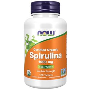 NOW Supplements, Certified Organic, Spirulina 1000 mg (Double Strength), Rich in Beta-Carotene (Vitamin A) and B-12 with naturally occurring GLA , 120 Tablets Reliable Sale Online