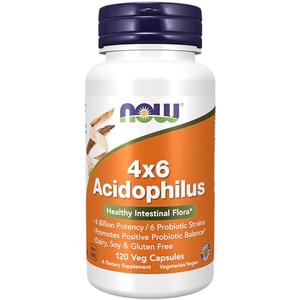 NOW Supplements, Acidophilus 4X6, 4 Billion Potency with 6 Probiotic Strains, Strain Verified, 120 Veg Capsules Discount Get To Buy
