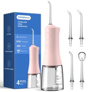 Operan Water Dental Flossers for Teeth Cleaning Upgraded 300ml Cordless Water Flossers Portable Rechargeable Oral Irrigator with 4 Modes 4 Jet Tips IPX7 Waterproof Dental Floss for Home Travel (Pink) Discount Wholesale