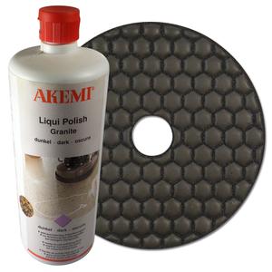 Kombi-Set, AKEMI Liquid Polish 650 ml dunkel, Diamant-Schleifpad Krnung Polierer 125 mm Clearance Limited Edition
