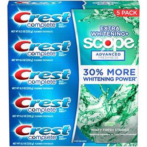 Crest Complete Multi-Benefit Toothpaste Extra Whitening Plus Scope 8.2 Oz (Pack of 5) Clearance Low Shipping