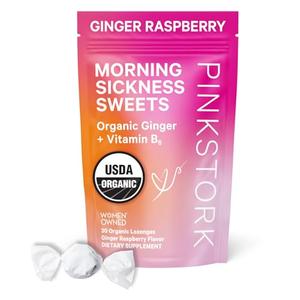 Pink Stork Morning Sickness Sweets, Organic Raspberry Ginger Candy with Vitamin B6 for Support and Occasional Motion Sickness, Pregnancy Must Haves - 30 Wrapped Drops Cheap With Paypal