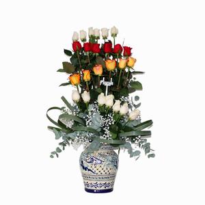 Base Talavera Con Rosas en Zig Zag Buy Online Cheap
