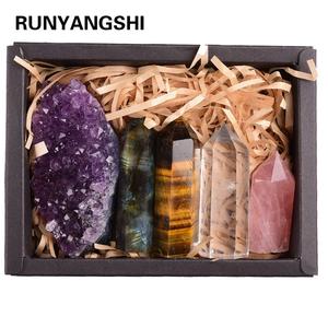 1set Natural Rose quartz Hexagonal Column amethyst cluster Healing Wand Mineral Crystal point Study Home Decoration Stone Discount Shop
