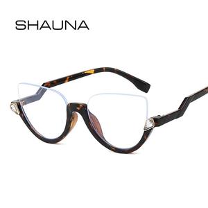 SHAUNA Classic Crystal Half Frame Sunglasses Women Anti-Blue Light Cat Eye Optical Frames Computer Glasses Cheap Sale 2025 Unisex