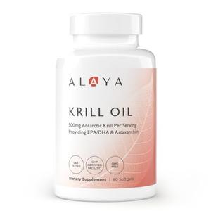 Alaya Naturals - Antarctic Krill Oil 500mg Supplement with Phospholipids, EPA/DHA Omega 3 & Astaxanthin - Non-GMO - PCB Tested Krill Oil - 60 Softgels Original Online