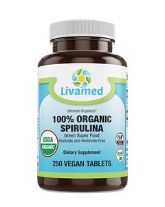Livamed - 100% Organic Spirulina 500 mg Veg Tabs 250 Count Shipping Discount Authentic