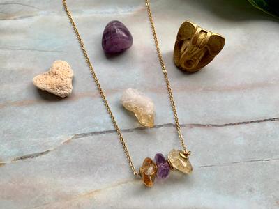 Amethyst and Citrine Crystal Gemstone Gold Filled Necklace Discount Big Discount