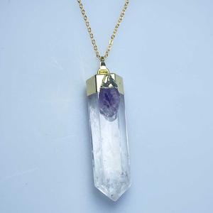 Amethyst and clear quartz crystal point necklace Clearance Wide Range Of