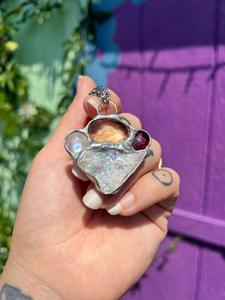 Crystal collage amulet; Aura Quartz, Moonstone, Faceted citrine, & Garnet Discount Countdown Package