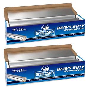 Rhino Aluminum Foil Heavy Duty - 18 x 525 sf, 25 Microns Thick (Pack of 2) Foil Aluminum Roll - Commercial Grade & Extra Thick, Strong Enough for Food Service Industry Exclusive Online