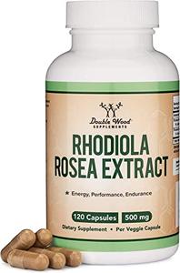 Rhodiola Rosea Supplement 500mg, 120 Vegan Capsules (Manufactured and Third Party Tested in The USA, 3% Salidrosides, 1% Rosavins Extract) for Performance, Calming, Motivation by Double Wood Clearance Good Selling