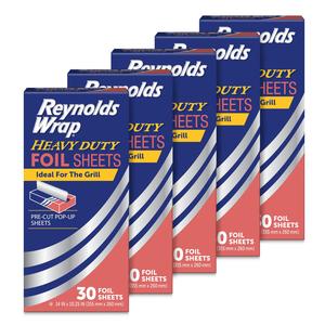 Reynolds Wrap Pre-Cut Pop-Up Heavy Duty Aluminum Foil Sheets, 14 x 10.25 Inches, 30 Sheets (Pack of 5), 150 Total Sale Cost