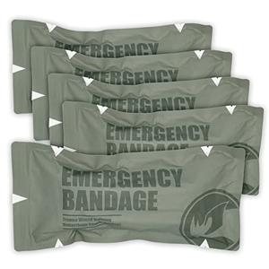 RHINO RESCUE 6" Israeli Style Emergency Bandage, Compression Trauma Wound Dressing, Medical Sterile Vacuum Sealed, Combat Tactical First Aid Kit IFAK Supplies, 5 Count Clearance Amazon