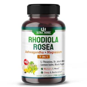 Rhodiola Rosea 21,400mg 7 IN 1 with Ashwagandha Magnesium, L-Theanine, St. John's Wort, Lemon balm, Black Pepper - Relax & Restore - USA made (150 count (pack of 1)) Clearance Cheapest Pice