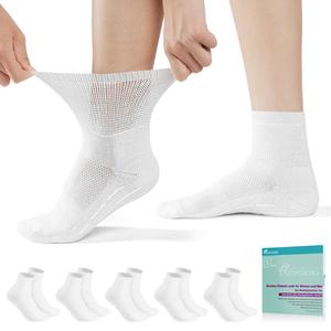 Revosoxs Diabetic Socks for Women Men,5 pairs Non Binding Diabetic Ankle Socks with grips,Extra Width Stretchy Loose Seamless Socks(5 pair white-Medium) Discount Pay With Visa