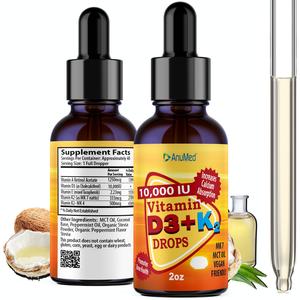 ANUMED Vitamin D3 K2 10,000 IU Liquid Drops Organic MCT Oil, Vitamin A (Retinol) 1250mcg, K2 (MK4,MK7) Promotes Heart, Bones, Immune System. 100% Vegan, Non-GMO, Gluten-Free, No Sugar Added (2oz) Discount Classic
