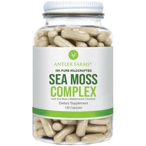 Antler Farms 100% Pure Sea Moss Complex, 130 Capsules, Organic & Wildcrafted Irish Sea Moss, Bladderwrack, Burdock Root Vegan, Gluten, Soy and Dairy Free Cheap Wholesale