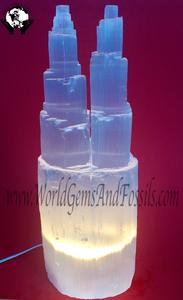15"-18" Selenite Two Tower Lamp With Cord And Bulb Discount Best Sale