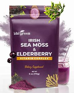 KIKI Green Sea Moss Powder with Elderberry Immune Boost Elderberry Juice - Elderberry Supplements Elderberry Drink Mix Vegan Elderberry Superfood Powder Multivitamin Powder -Immune Support 6 Oz Sale 100% Original