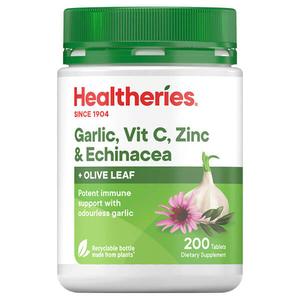 Healtheries Garlic, Vitamin C, Zinc & Echinacea with Olive Leaf 200 Tablets Best Wholesale Cheap Pice