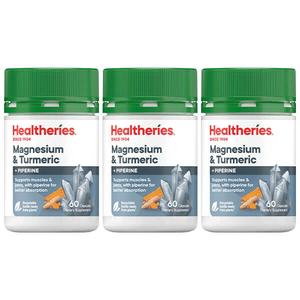 Healtheries Magnesium   Turmeric 60 Caps x3 (3x Bottles) Clearance Great Deals