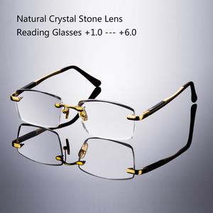 5.0 5.5 6.0 Reading Glasses Man Natural Crystal Stone Glass Hyperopia Woman Rimless Presbyopia Eyeglasses 1.0 3.0 4.5 Sale Cheap Pices