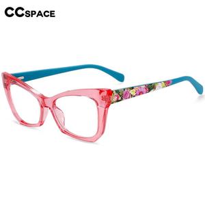 54259 Cat Eye Anti Blue Light Women Glasses Frames Floral Leg Plastic Titanium Computer Eyeglasses Genuine For Sale