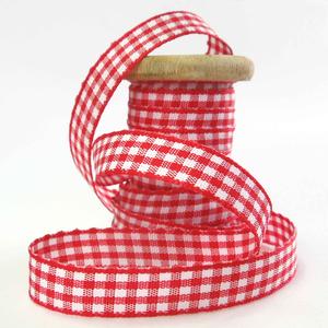10 mm Red Gingham Ribbon on Wooden Bobbin - 3 metres Sale Top Quality