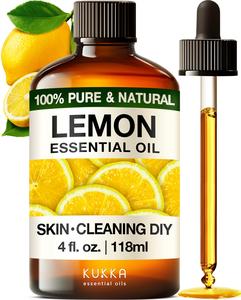 Kukka Lemon Essential Oil - Huge 4 Fl Oz - 100% Pure Natural Lemon Oil for Skin Cleaning Diffuser & DIY - Natural Lemon Essence Oil for Aromatherapy Soap Making Scent & More Visit New For Sale