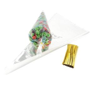 100 Clear cone sweet bags with ties cellophane party treat bags for sweets snacks wedding birthday Quality Original