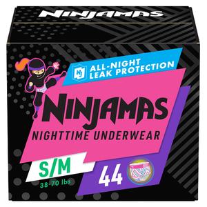 Pampers Ninjamas Nighttime Bedwetting Underwear Girls Size S/M (38-65 lbs) 44 Count (Packaging & Prints May Vary) Free Shipping Online