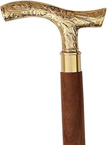 Aaban Nautical Walking Stick - Men Derby Canes and Wooden Walking Stick for Men and Women - 37 Brown Ebony Brass T Shape Handle in Golden Tone Natural Wood Unisex Cane, Yellow Buy Online Cheap