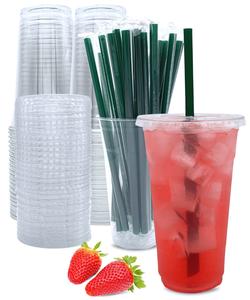 Aatriet 24 oz Clear Plastic Cups with Lids and Straws, Disposable Coffee Cups 25 Sets Tumblr