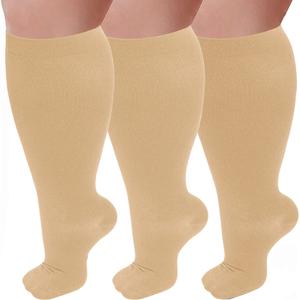 3 Pairs Plus Size Compression Socks for Women and Men Wide Calf 20-30mmhg Extra Large Knee High Support for Circulation Cheap Sale Shop