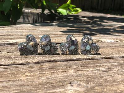 Tower Buster Mini Hearts, set of 4, Orgone with Larimar, Tanzanite, and Purple Opal Cheap Sale Perfect