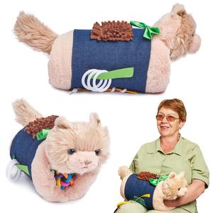 Fidget Muff Cat and Blanket for Elderly | Fidget Blanket for Dementia | Dementia Products for Elderly | Gift and Activities for Seniors with Alzheimers or Dementia | Sensory Fidget Toys Supply Online