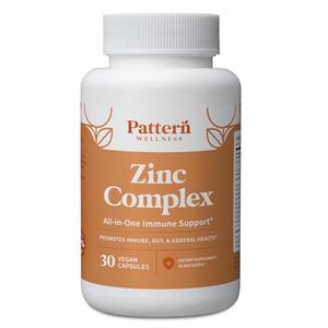 Pattern Wellness Zinc Complex Supplement - High Absorption Zinc Supplement with Vitamin C, Probiotics, and Other Plant-Based Ingredients - All-in-One Immune Support - 3rd Party Lab - 30 Vegan Capsules Outlet Sale Online