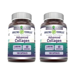 Amazing Formulas Advanced Collagen Supplement | Collagen Type I, II & III with Vitamin C & Hyaluronic Acid | 180 Capsules | Non-GMO | Gluten-Free | Made in USA | Pack of 2 Discount Fashionable