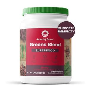 Amazing Grass Greens Blend Superfood: Super Greens Powder Smoothie Mix with Organic Spirulina, Chlorella, Beet Root Powder, Digestive Enzymes & Probiotics, Berry, 100 Servings In China