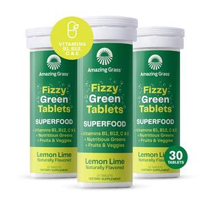 Amazing Grass Fizzy Green Tablets Superfood: Green Superfood Water Flavoring Tablet with Antioxidants & Alkalizing Greens, Lemon Lime, 10 Count (Pack of 3) Best Deals